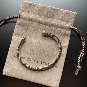 David Yurman 925 sterling Silver Cable Bracelet with Blue Accents
